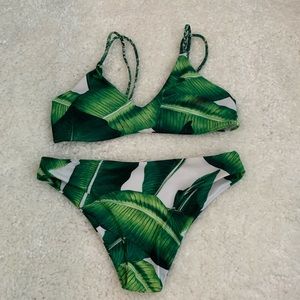 Green Palm Print Bikini - Medium